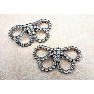 Pair of Vintage Silver Tone Rhinestone BOW Shoe Clips